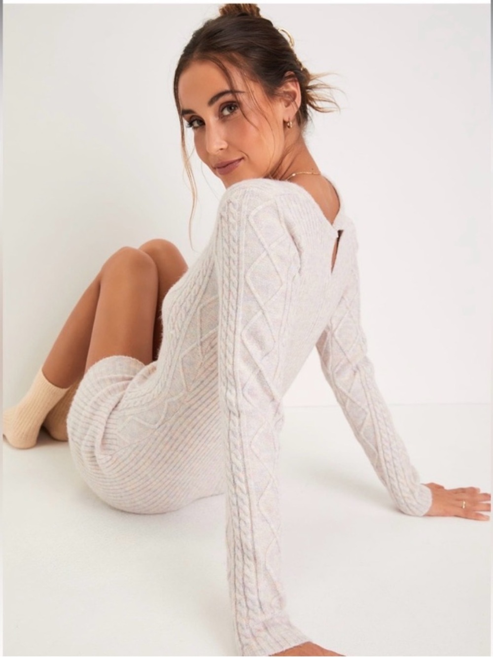 Cuddly Sentiments Blush Multi Marled Cable Knit Romper size XS - Picture 3 of 4